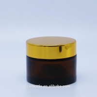 Amber Glass 50g Face Cosmetic Glass Cream Jars With Aluminum Cap and Plastic Cap